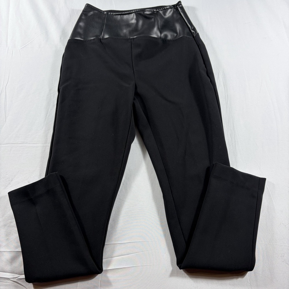 bebe Black Faux Leather Waist Slim Pants Womens Size 0 Side Zip Stretch